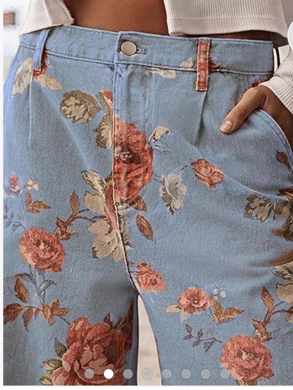 Floral Wide-Leg Crop Pants - Light Blue - Picture 2 of 15
